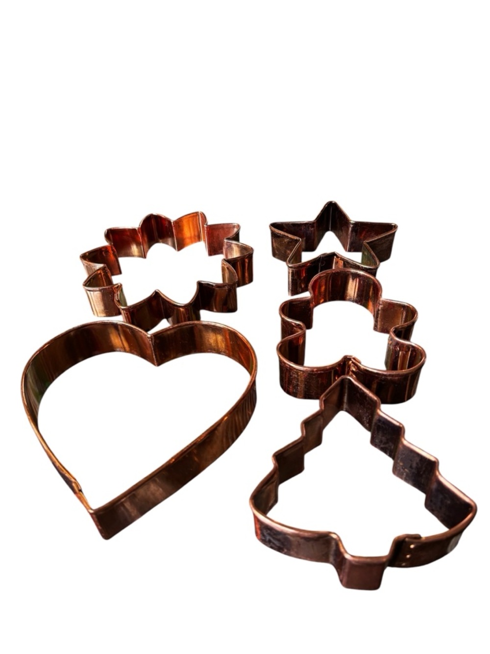 Copper Holiday cookie cutters, medium and large Vintage. Set of 5